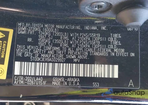 2010 Toyota Highlander Limited V6 from USA, damaged, VIN 5TDDK3EH9AS029927